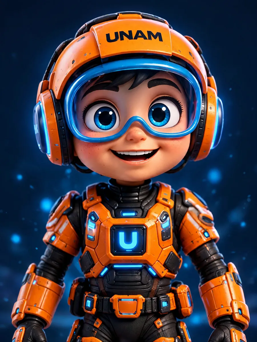 NEX smiling, with an orange helmet and blue goggles